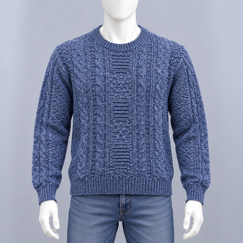 High Sierra Sweater Mens XL Blue Cotton Cable Knit Crewneck Made in USA